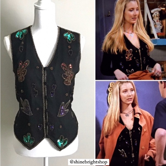 Rare 1990s Vintage Silk Sequin and Bead Vest ASO Phoebe Buffay in Friends - Picture 2 of 16